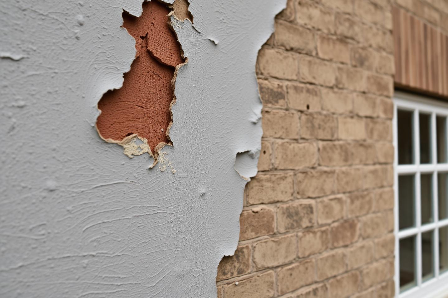 Failing, peeling exterior paint on the same home before restoration